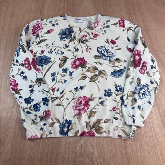 Alfred Dunner Floral Knit Sweater Women’s M Ramie Cotton Pullover Cottagecore - Picture 1 of 5